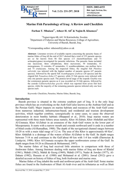 Marine Fish Parasitology of Iraq: a Review and Checklists