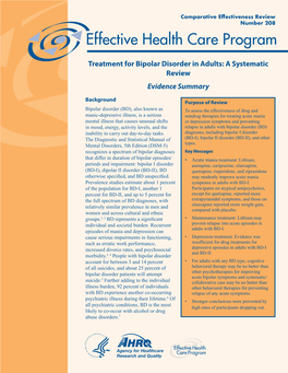 Treatment for Bipolar Disorder in Adults: a Systematic Review Evidence Summary