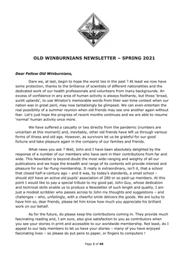 Old Winburnians Newsletter – Spring 2021