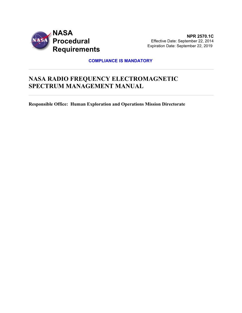 Nasa Radio Frequency Electromagnetic Spectrum Management Manual