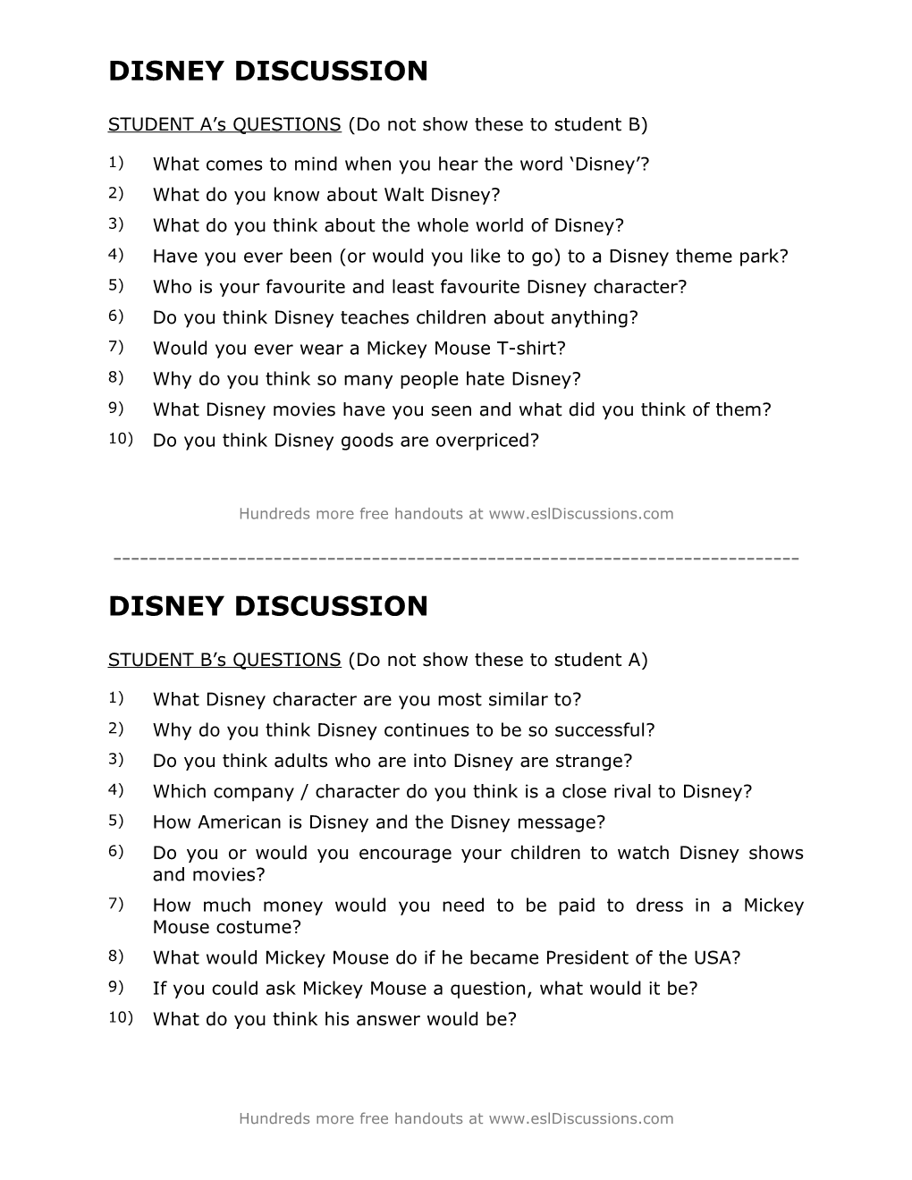 ESL Conversation Lesson on Disney