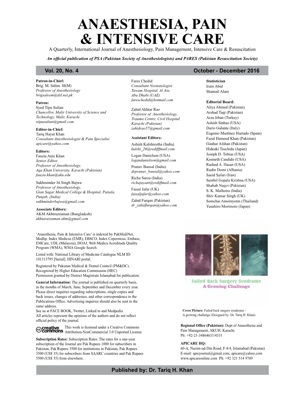 Anaesthesia, Pain & Intensive Care