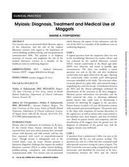 Myiasis: Diagnosis, Treatment and Medical Use of Maggots