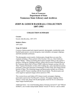 Tennessee State Library and Archives JOHN B. GOOCH BASEBALL