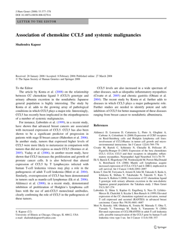 Association of Chemokine CCL5 and Systemic Malignancies