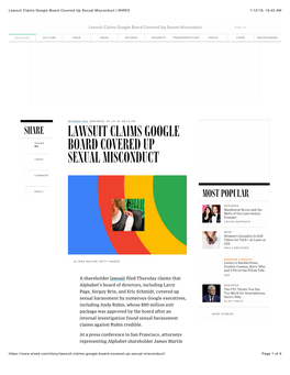 (2019-01-10) WIRED Magazine. Lawsuit Claims Google Board