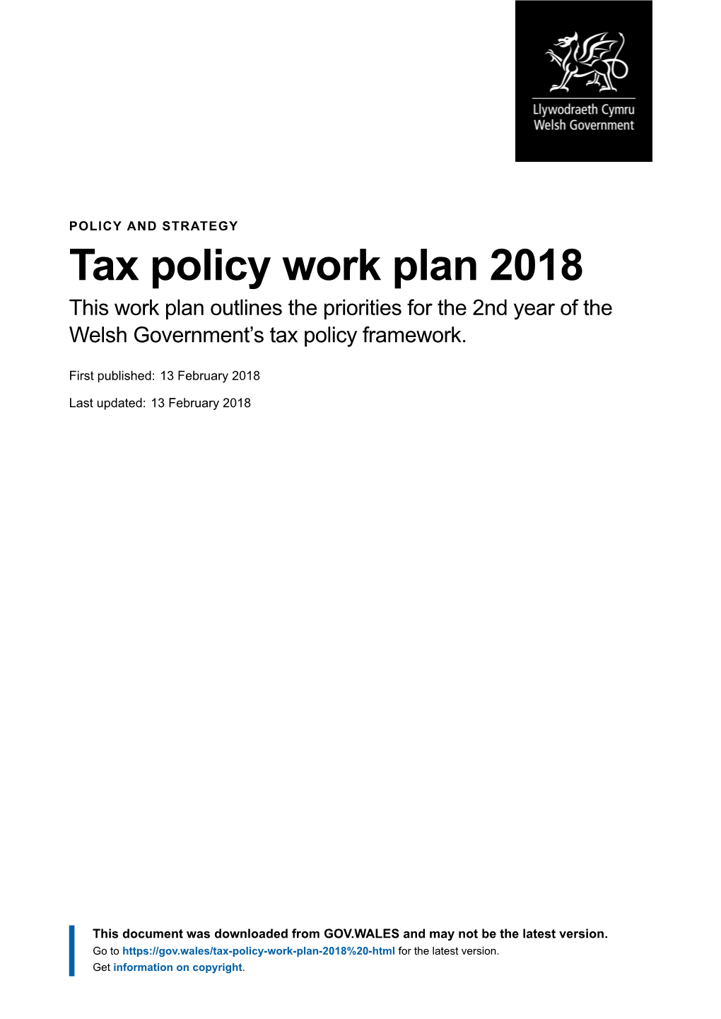 Tax Policy Work Plan 2018 | GOV.WALES