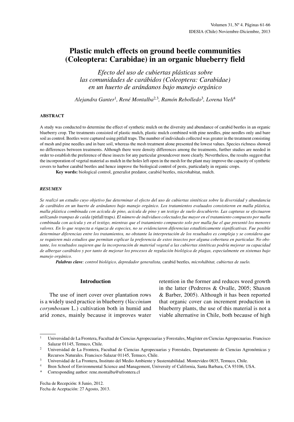 Plastic Mulch Effects on Ground Beetle Communities (Coleoptera