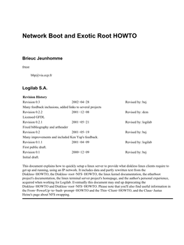 Network Boot and Exotic Root HOWTO