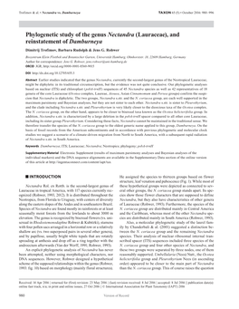 Phylogenetic Study of the Genus Nectandra (Lauraceae), and Reinstatement of Damburneya Dimitrij Trofimov, Barbara Rudolph & Jens G