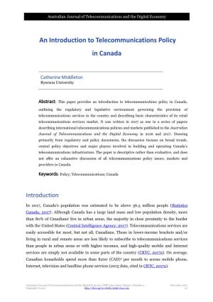 An Introduction to Telecommunications Policy in Canada