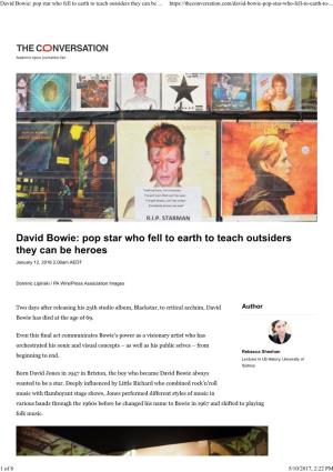 David Bowie: Pop Star Who Fell to Earth to Teach Outsiders They Can Be Heroes