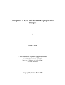 Development of Novel Anti-Respiratory Syncytial Virus Therapies
