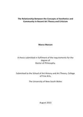The Relationship Between the Concepts of Aesthetics and Community in Recent Art Theory and Criticism Marco Marcon a Thesis