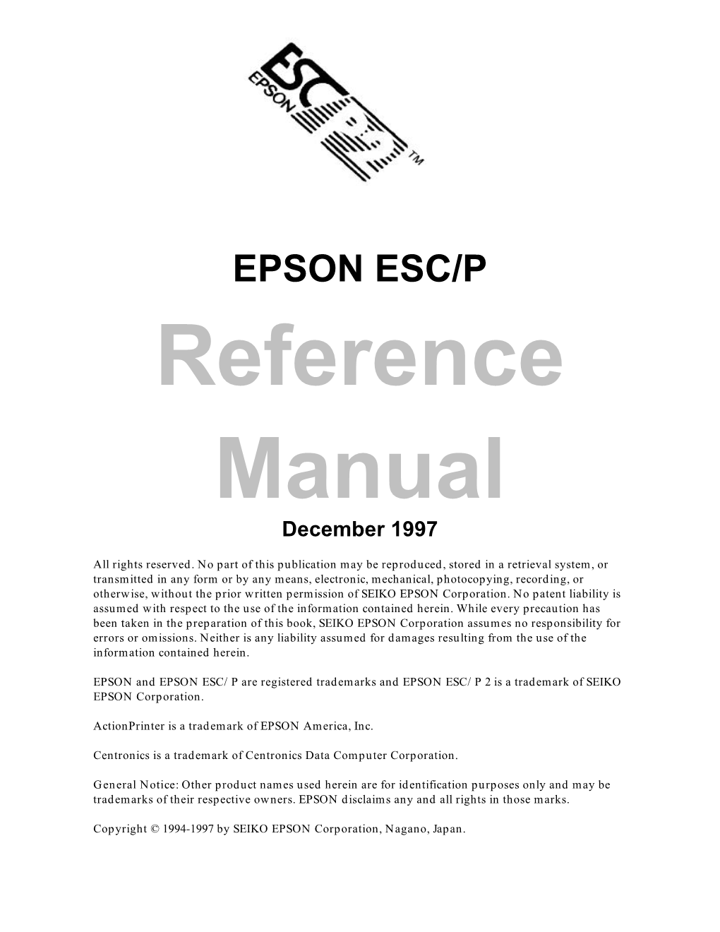 EPSON ESC/P Reference Manual December 1997