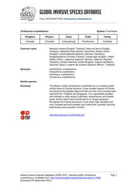 Cichlasoma Urophthalmus Global