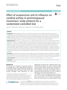 Study Protocol for a Randomized Controlled Trial Xiao Wu1,2, Wei Zhang3, Yuanyuan Qin1, Xuguang Liu1* and Zhengyan Wang3*