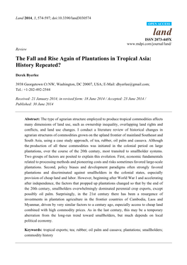 The Fall and Rise Again of Plantations in Tropical Asia: History Repeated?