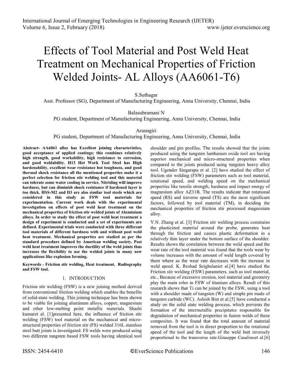 Effects of Tool Material and Post Weld Heat Treatment on Mechanical Properties of Friction Welded Joints- AL Alloys (AA6061-T6)