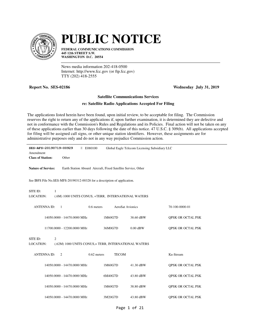 PUBLIC NOTICE FEDERAL COMMUNICATIONS COMMISSION 445 12Th STREET S.W