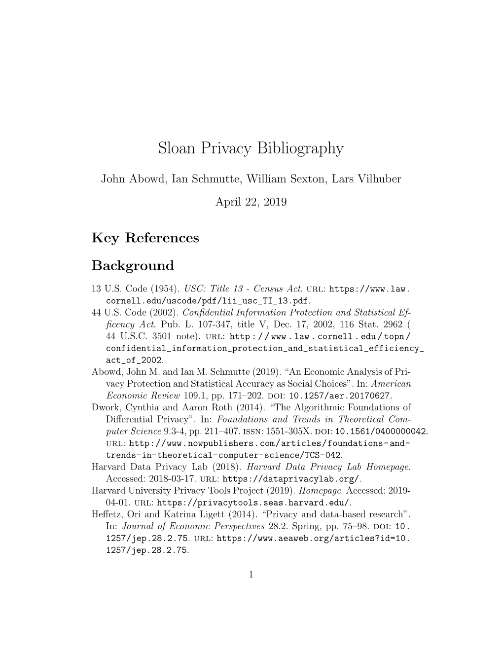 Sloan Privacy Bibliography