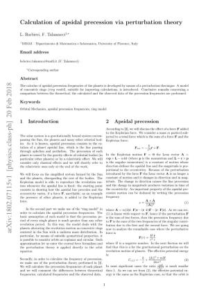 Calculation of Apsidal Precession Via Perturbation Theory