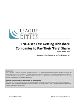 TNC-User Tax: Getting Rideshare Companies to Pay Their 'Fare' Share