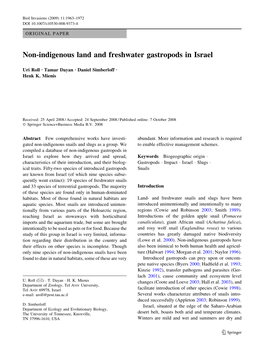 Non-Indigenous Land and Freshwater Gastropods in Israel