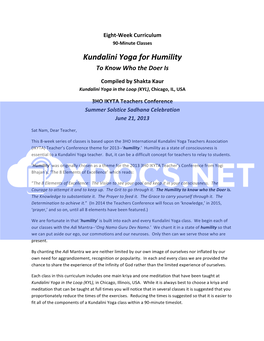 Humilityeightclasscurric.Final | Humility | Kundalini
