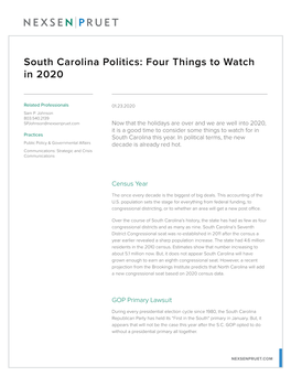 South Carolina Politics: Four Things to Watch in 2020