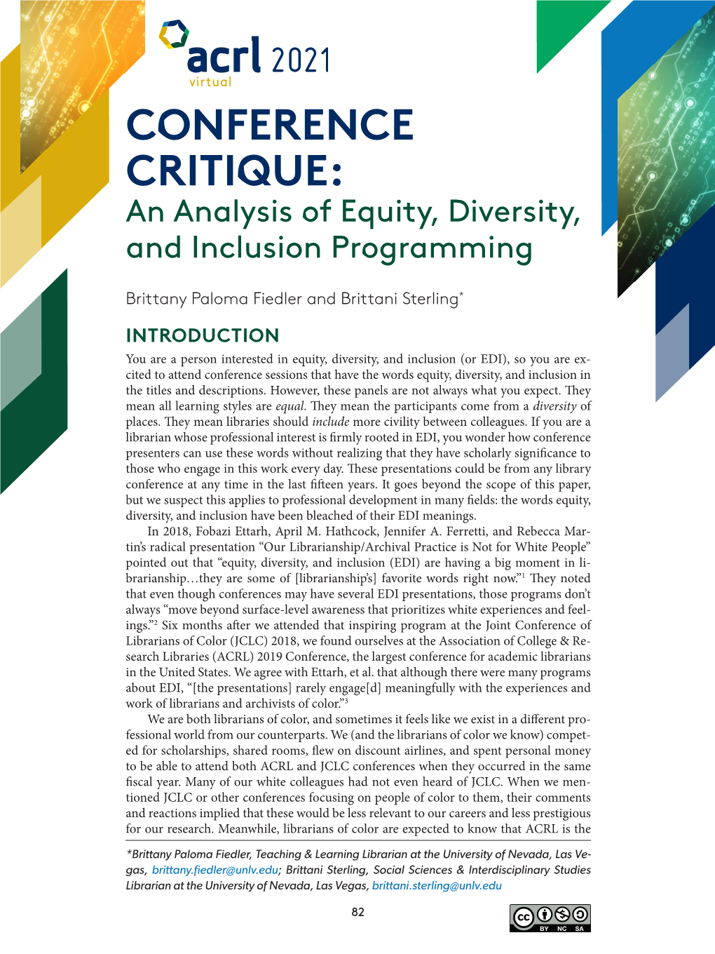 An Analysis of Equity, Diversity, and Inclusion Programming