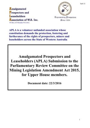 Amalgamated Prospectors and Leaseholders Association of WA Inc