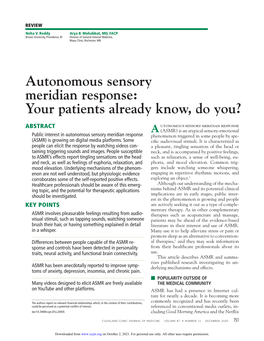 Autonomous Sensory Meridian Response: Your Patients Already Know, Do You?