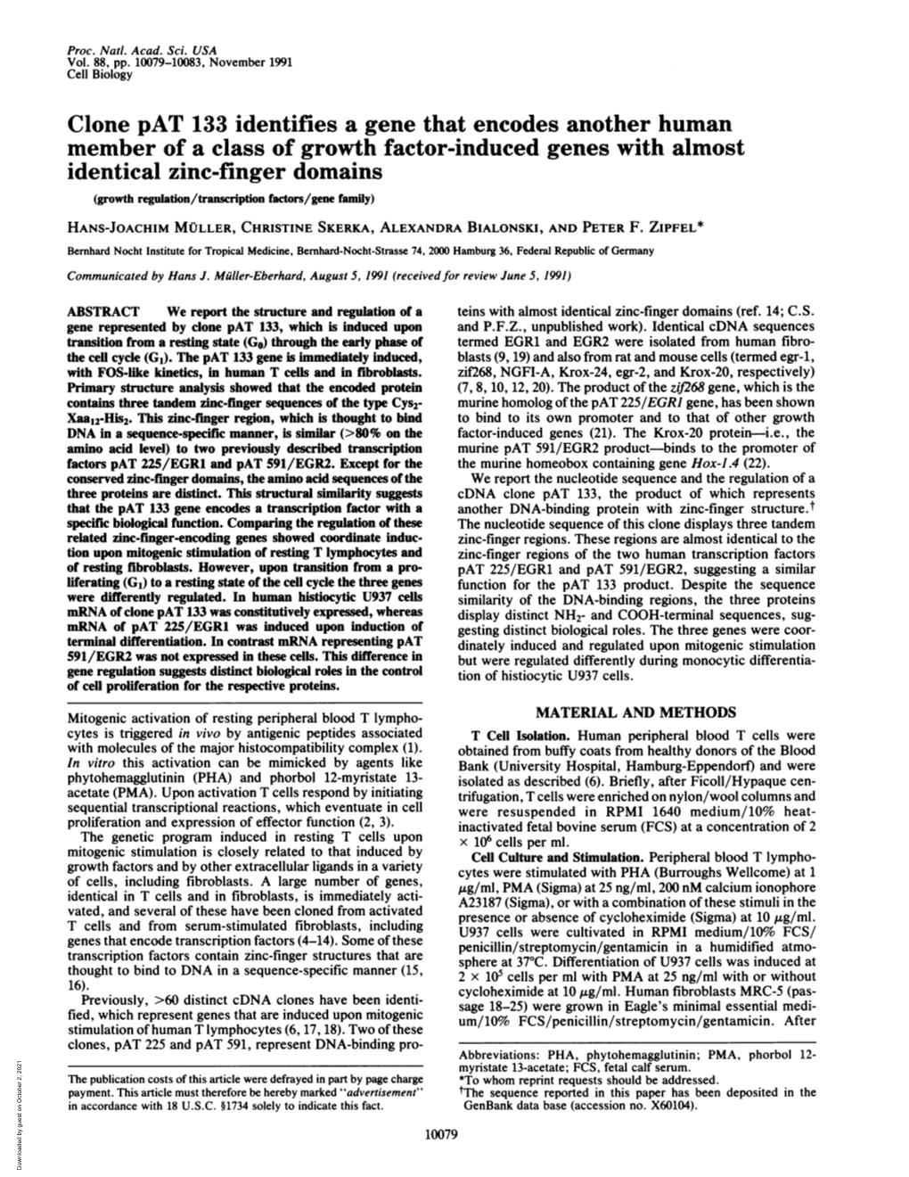 Clone Pat 133 Identifies a Gene That Encodes Another Human