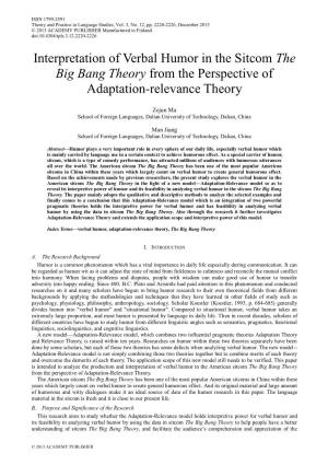 Interpretation of Verbal Humor in the Sitcom the Big Bang Theory from the Perspective of Adaptation-Relevance Theory