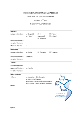 Cowick and Snaith Internal Drainage Board Minutes of the Full Board