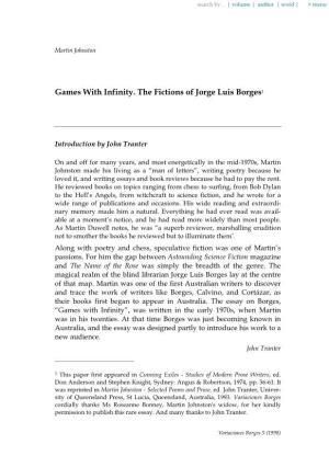 Games with Infinity: the Fictions of Jorge Luis Borges