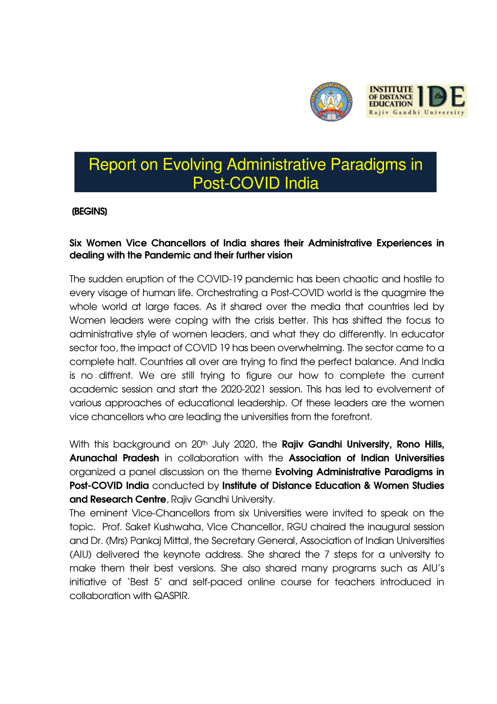 Report on Evolving Administrative Paradigms in Post-COVID India