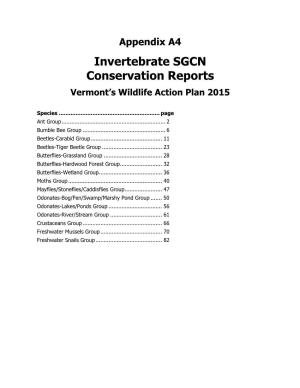 Invertebrate SGCN Conservation Reports Vermont’S Wildlife Action Plan 2015