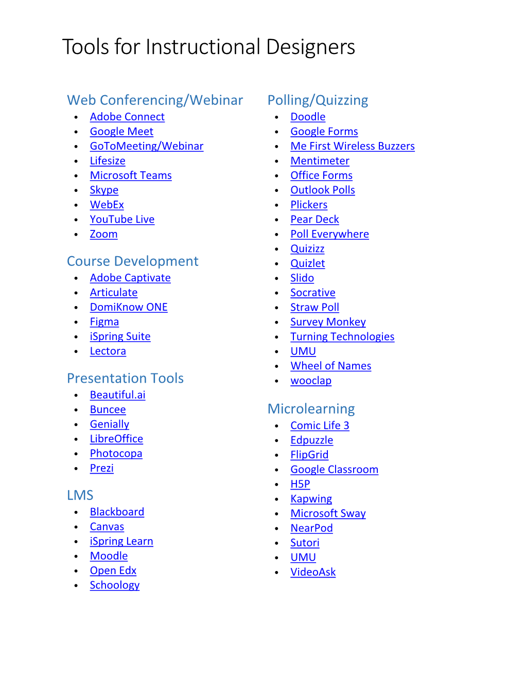 Tools for Instructional Designers