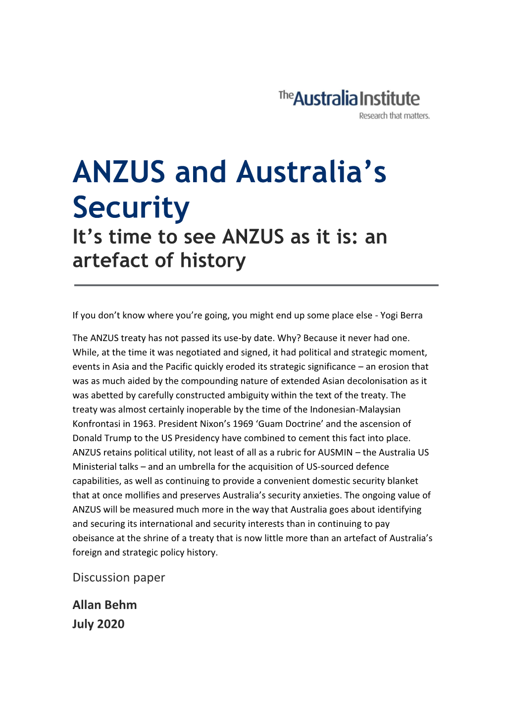ANZUS and Australia's Security