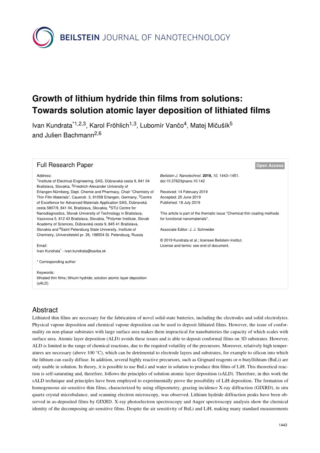 Growth of Lithium Hydride Thin Films from Solutions: Towards Solution Atomic Layer Deposition of Lithiated Films