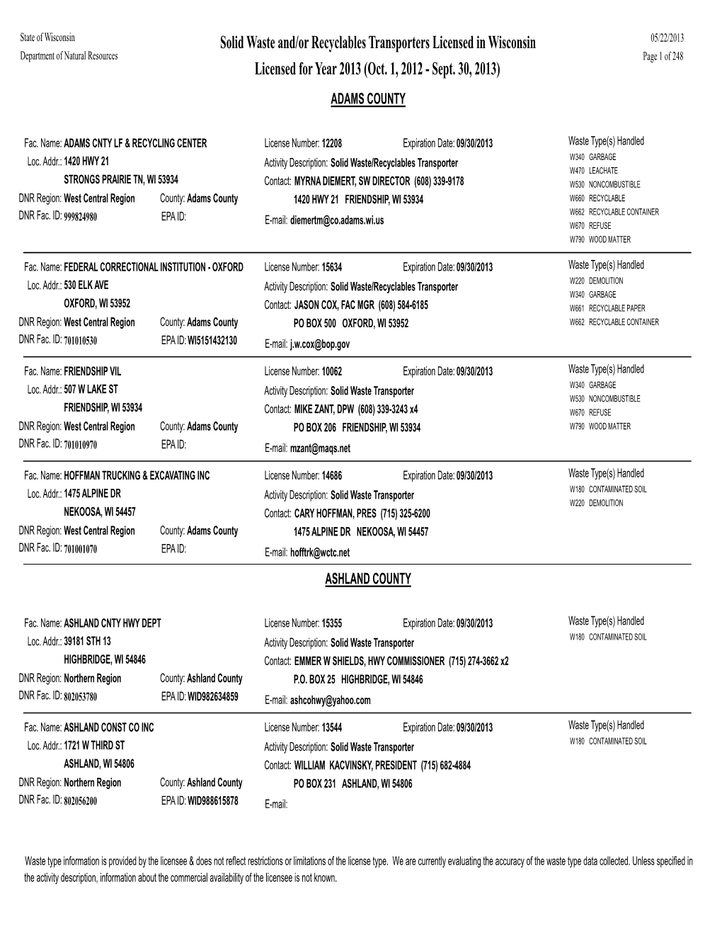 List of Solid Waste And/Or Recyclables Transporters