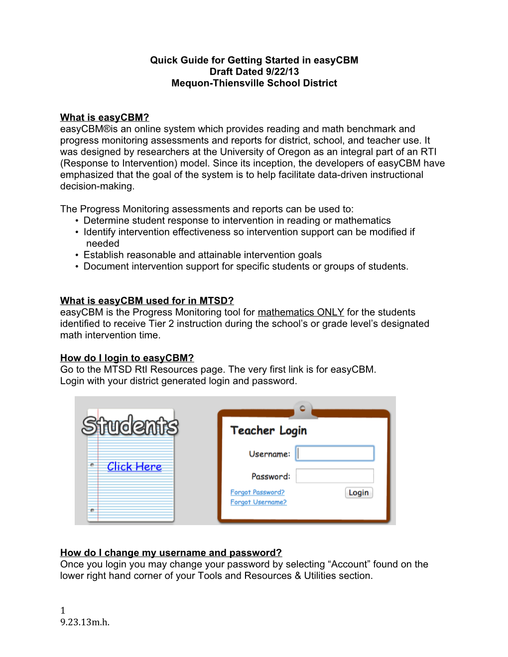 Quick Guide for Getting Started in Easycbm