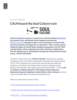 CALM Board the Soul Culture Train