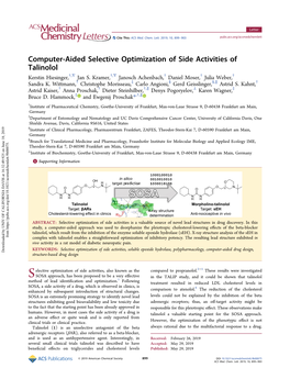 Computer-Aided Selective Optimization of Side Activities of Talinolol † ∇ † ∇ † † † Kerstin Hiesinger, , Jan S
