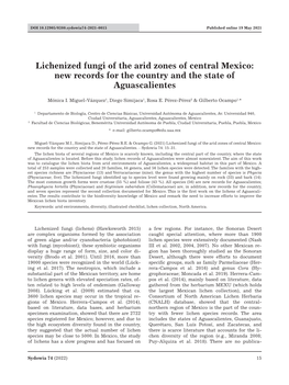 Lichenized Fungi of the Arid Zones of Central Mexico: New Records for the Country and the State of Aguascalientes