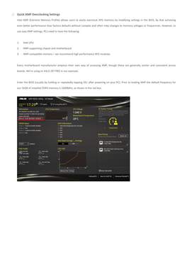 Quick XMP Overclocking Settings