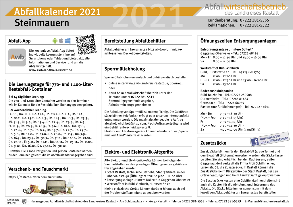 Abfallkalender Steinmauern 2021