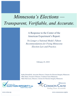 Minnesota's Elections — Transparent, Verifiable, and Accurate